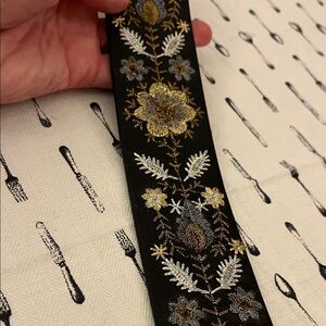 Rebecca Minkoff Floral Embroidered Black Belt